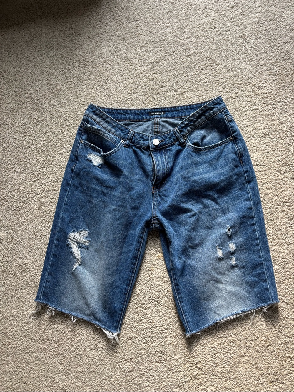 Distressed Mid-Blue Denim Women’s Shorts